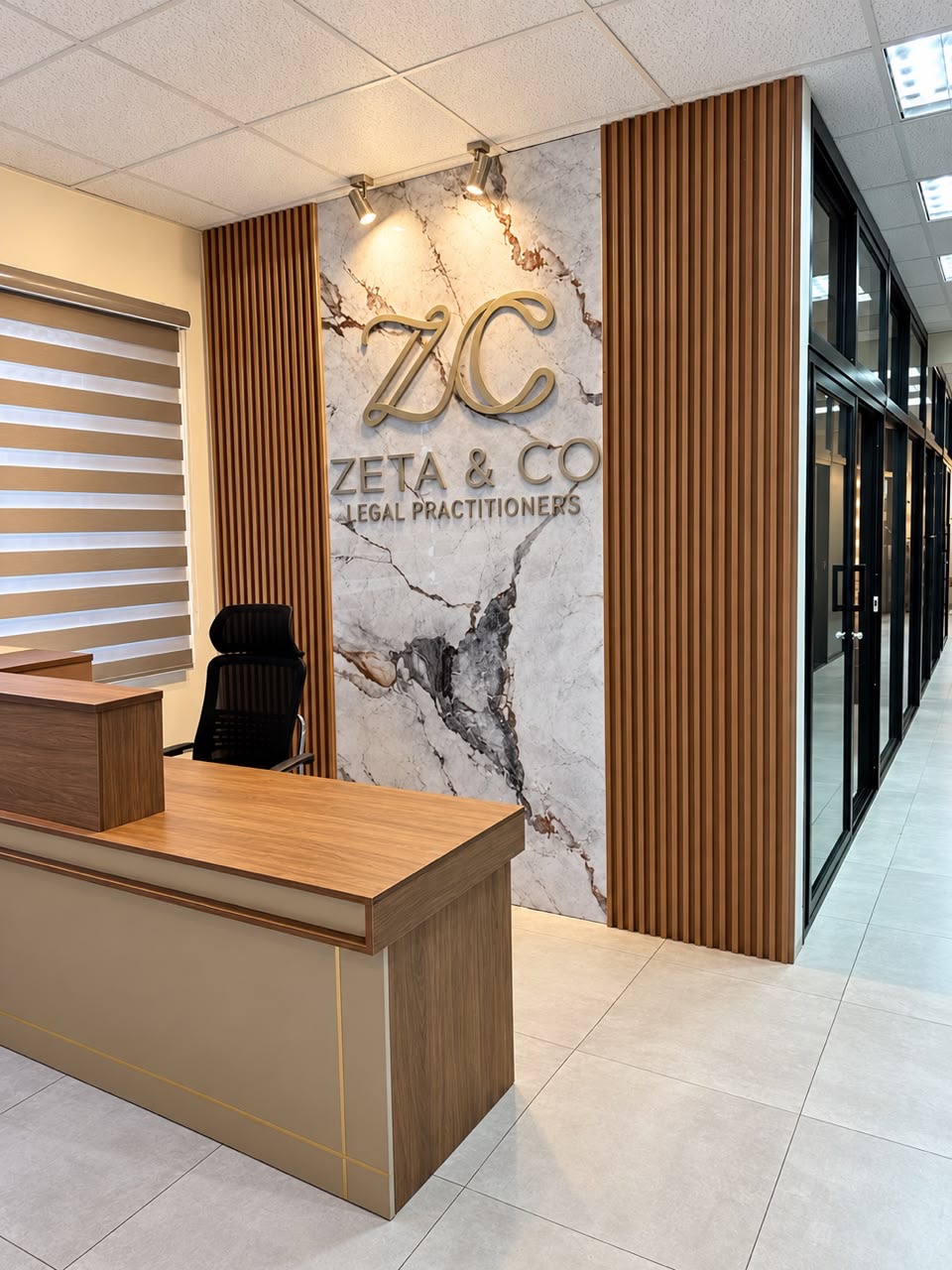 The reception area of ZETA & Co Legal Practitioners in Lusaka